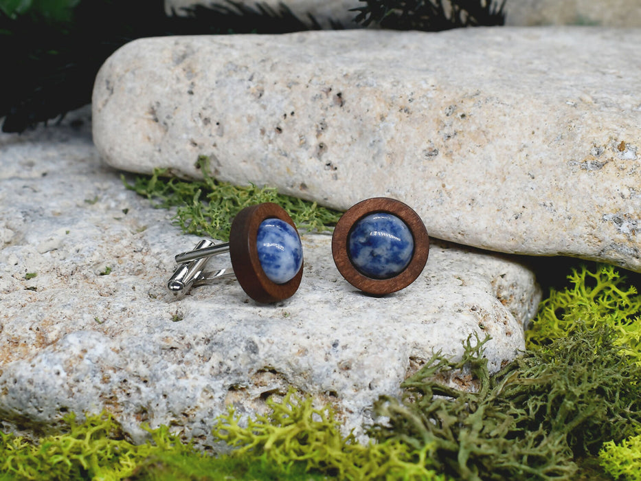 Wood Cufflinks with Blue Aventurine Stone #45