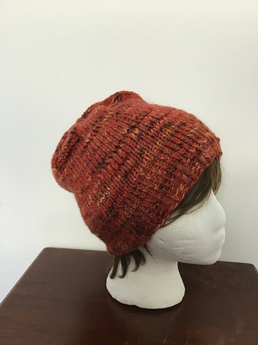Hand knit wool or wool blend beanie hat
