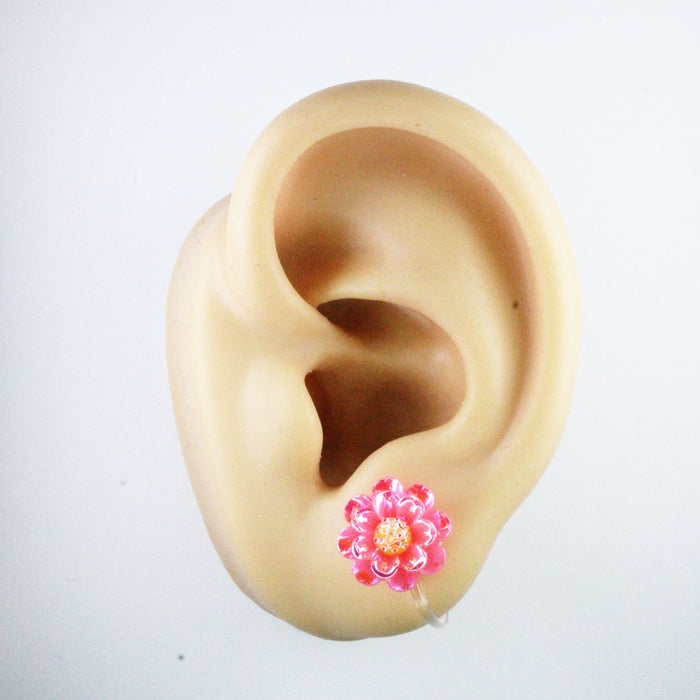 Sparkling Peony Flower Earrings, Individual or 6-pack: Magnetic, Clip-on or Hypoallergenic Stud