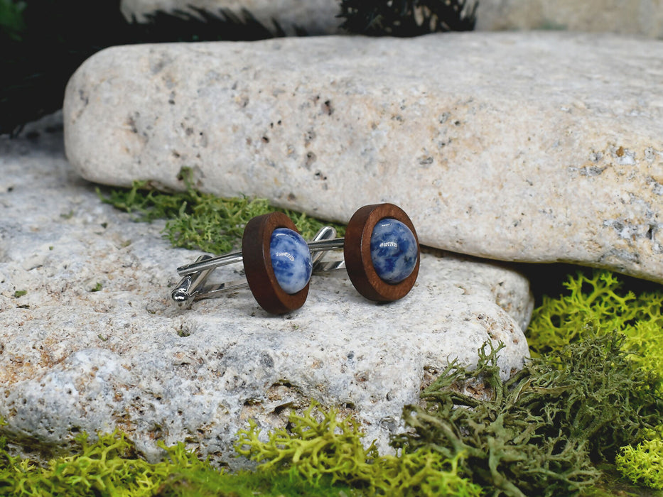 Wood Cufflinks with Blue Aventurine Stone #45