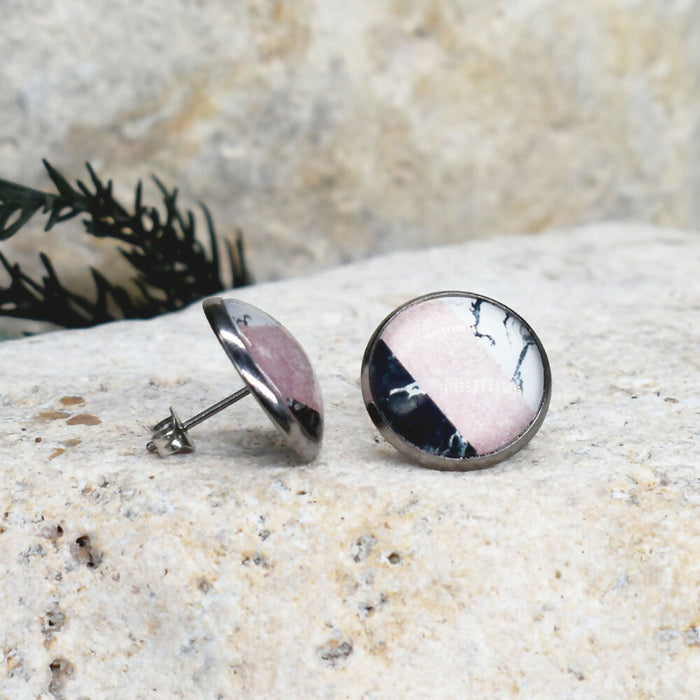 Stud Earrings With Resin Cabochon #360