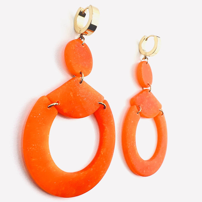 Orange Circle & Triangle Earrings