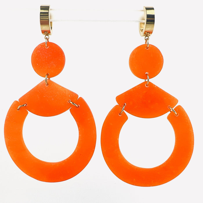 Orange Circle & Triangle Earrings