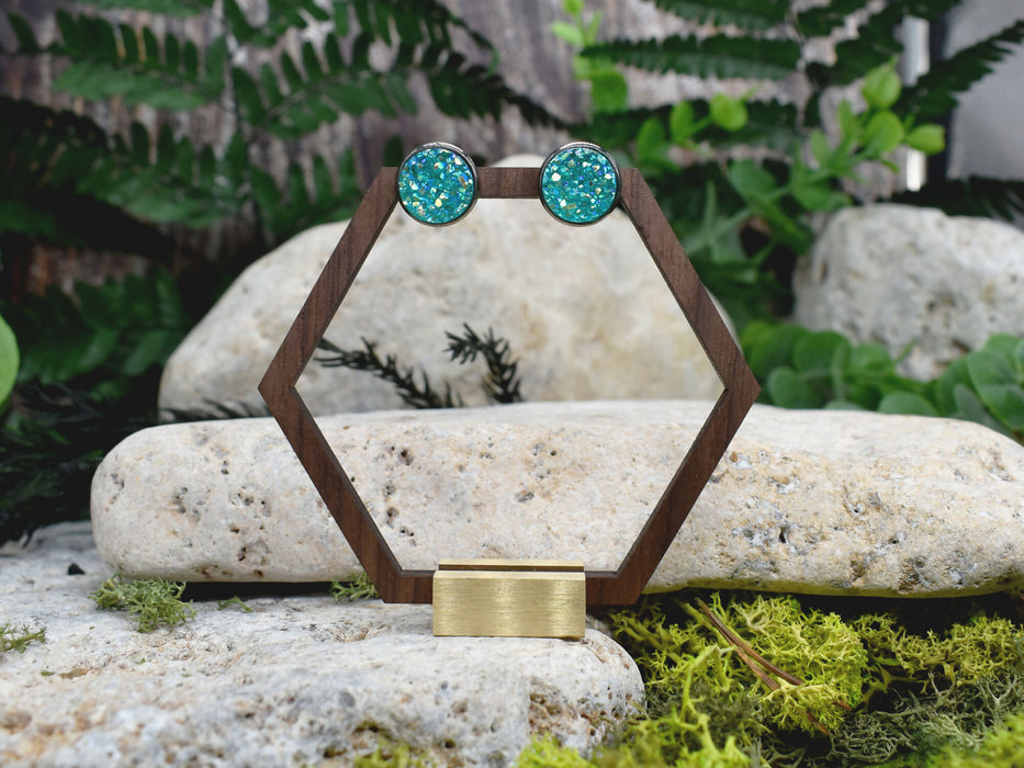 Black Stud Earrings With Resin Druzy #130