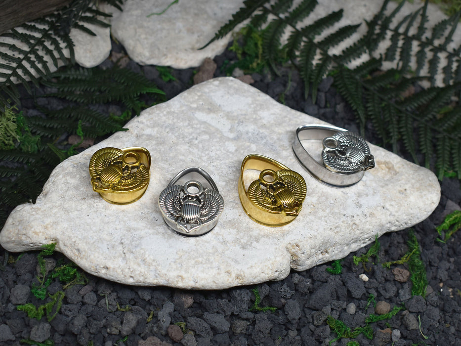 Stainless Steel Ear Tunnels 22-30mm Scarab | Pair | Ear Plugs | Gauge Earrings | Gauged Plugs | Resin #150