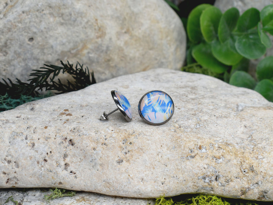 Stud Earrings With Resin Cabochon #435