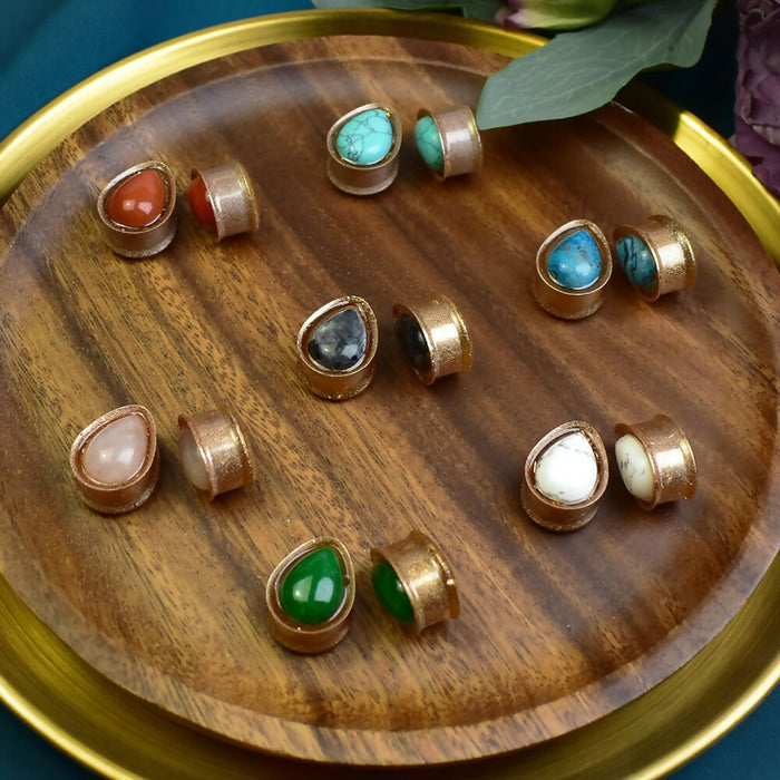 Ear Tunnels 19mm with Stones | Pair | Ear Plugs | Gauge Earrings | Gauged Plugs | Resin #314