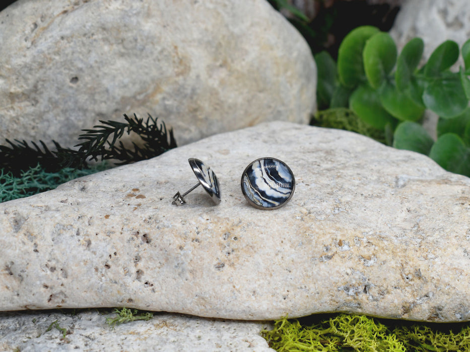 Stud Earrings With Resin Cabochon #388