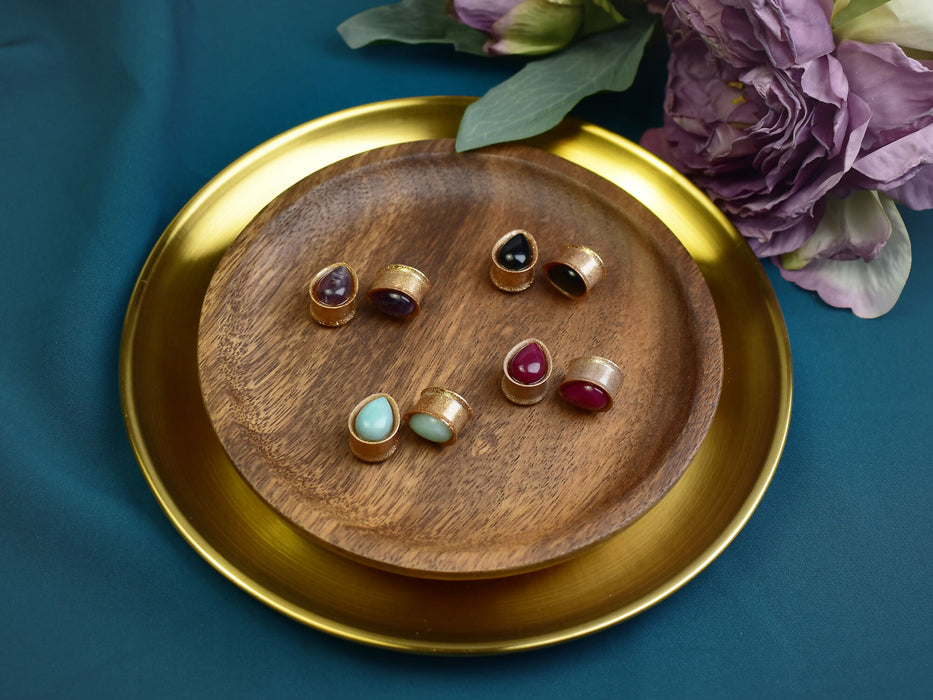 Ear Tunnels 14mm with Stones | Pair | Ear Plugs | Gauge Earrings | Gauged Plugs | Resin #296