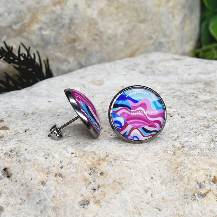 Stud Earrings With Resin Cabochon #453