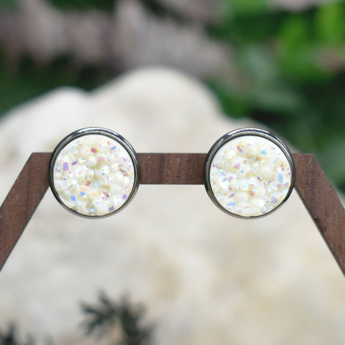 Black Stud Earrings With Resin Druzy #123