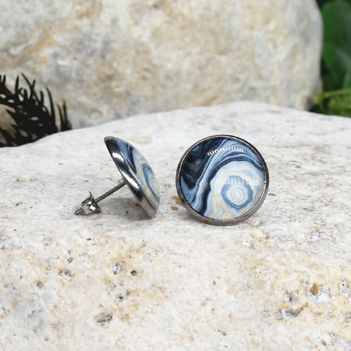 Stud Earrings With Resin Cabochon #391