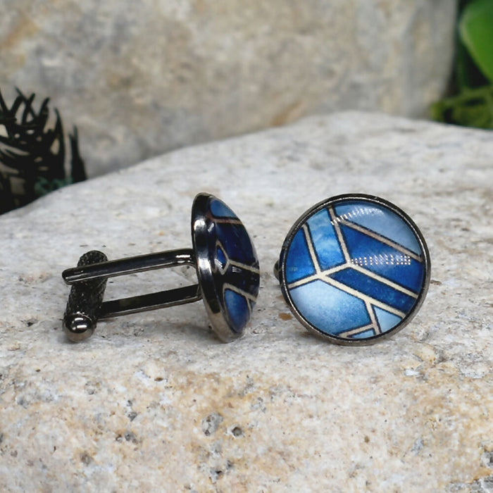 Black Steel Cufflinks with Abstract Glass #210