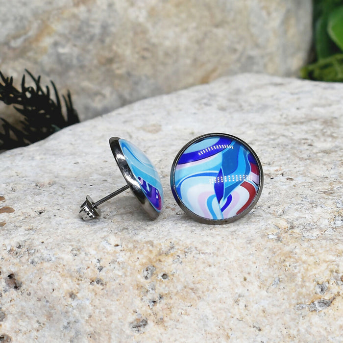Stud Earrings With Resin Cabochon #455