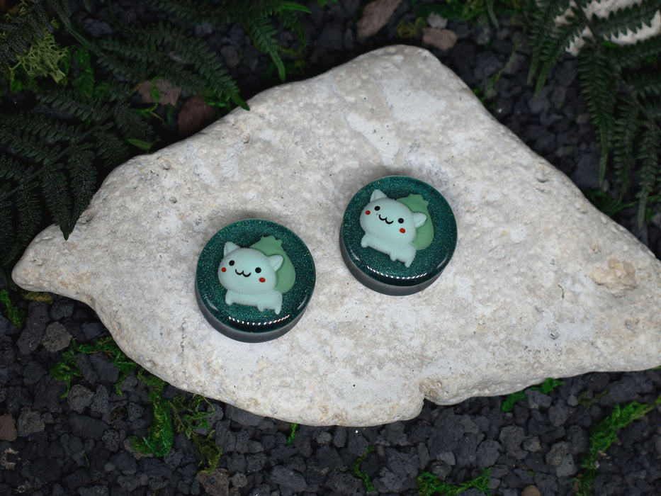 Ear Tunnels 24-30mm Bulbasaur | Pair | Ear Plugs | Gauge Earrings | Gauged Plugs | Resin #55