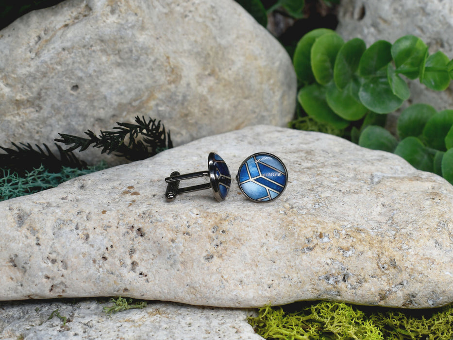 Black Steel Cufflinks with Abstract Glass #210