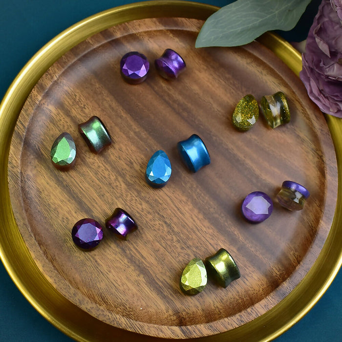 Faceted Ear Tunnels 16mm | Pair | Ear Plugs | Gauge Earrings | Gauged Plugs | Resin #400