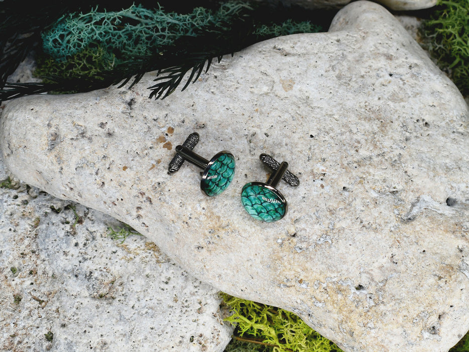 Black Steel Cufflinks with Abstract Glass #200