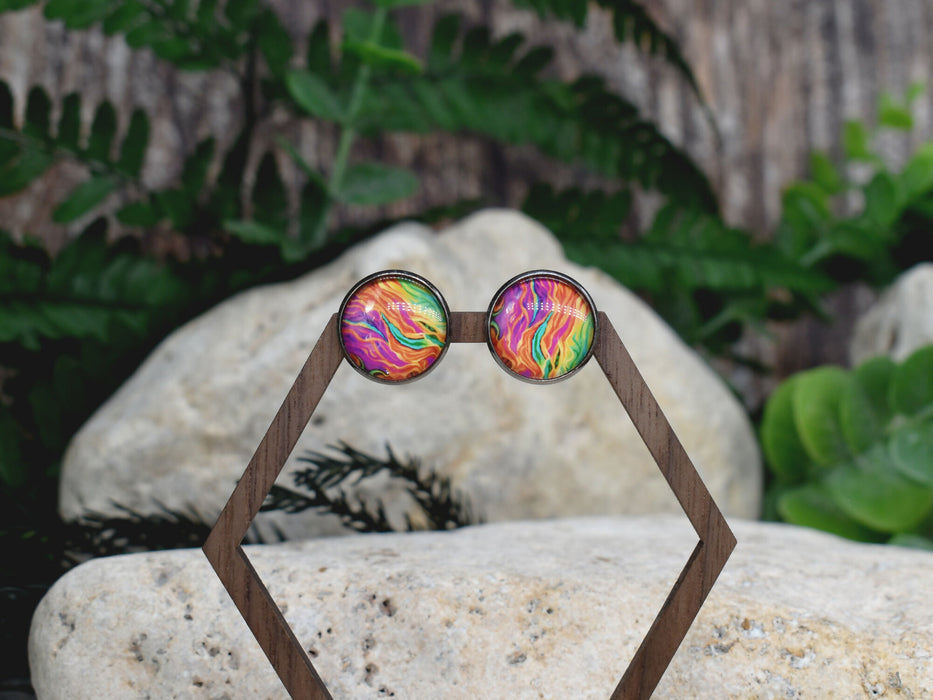 Stud Earrings With Resin Cabochon #421
