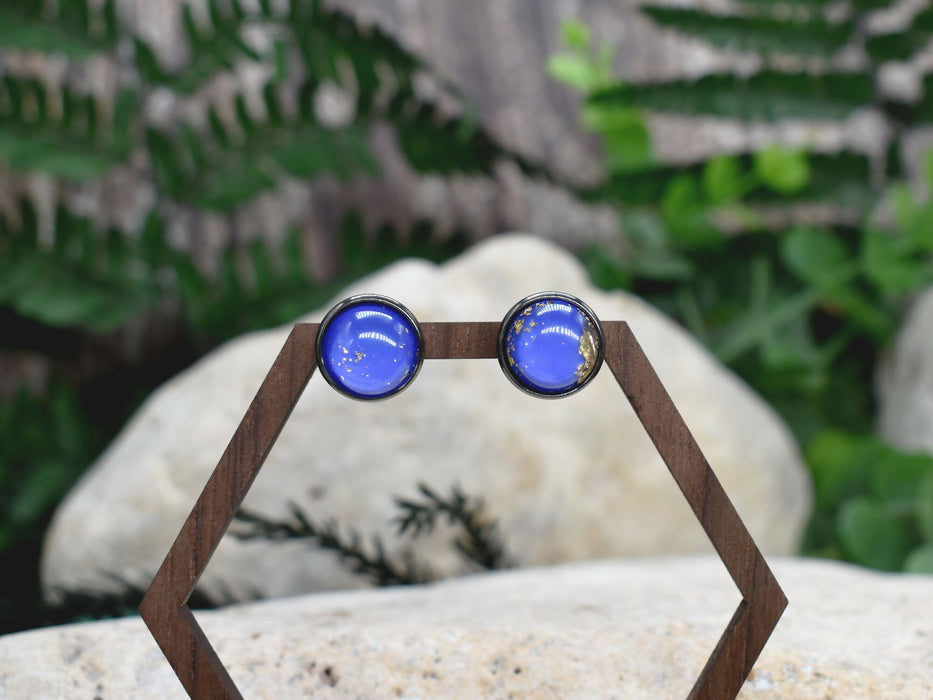 Black Stud Earrings With Resin Cabochon #139