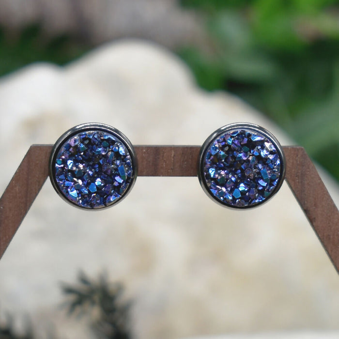 Black Stud Earrings With Resin Druzy #122
