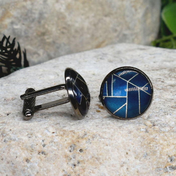 Black Steel Cufflinks with Abstract Glass #206