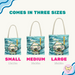 blue canvas chihuahua snorkeling in the water swimming dog art print on a tote bag - great summer or pool bag for dog lovers - beach gifts cute small dog - size chart from sleepy chi