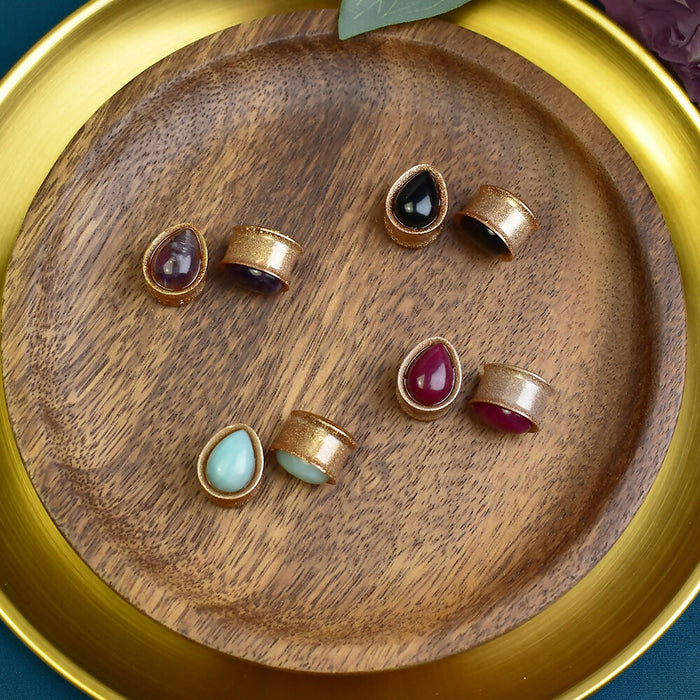 Ear Tunnels 14mm with Stones | Pair | Ear Plugs | Gauge Earrings | Gauged Plugs | Resin #296