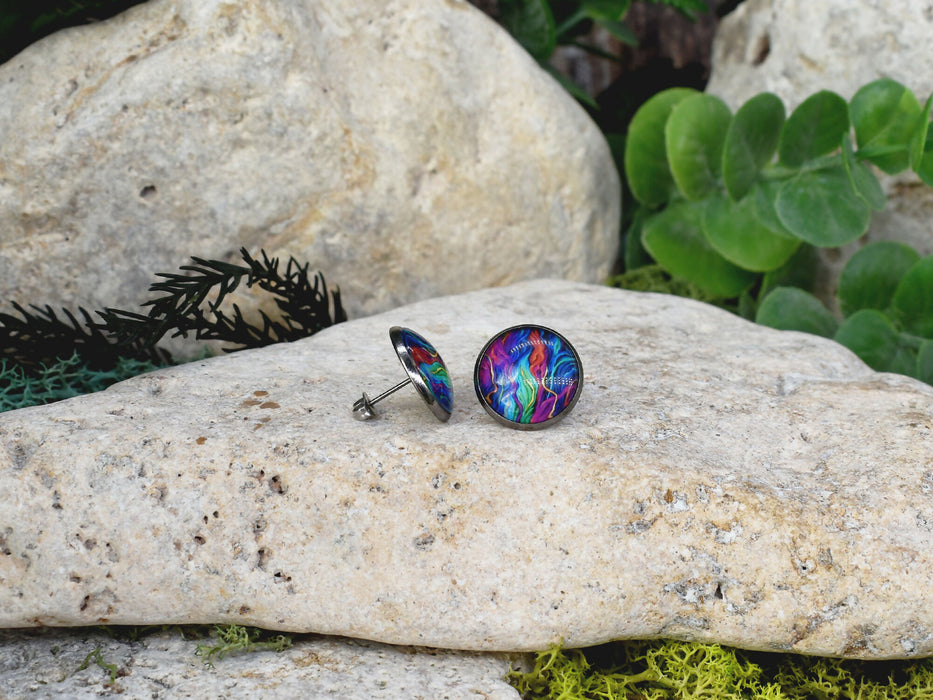 Stud Earrings With Resin Cabochon #426