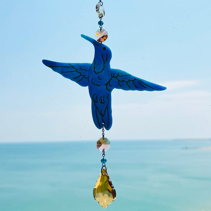 Suncatchers Blue | Peach & Champagne Accents | Rainbow Chain Hummingbird Suncatcher – Handmade Rainbow Window Decor