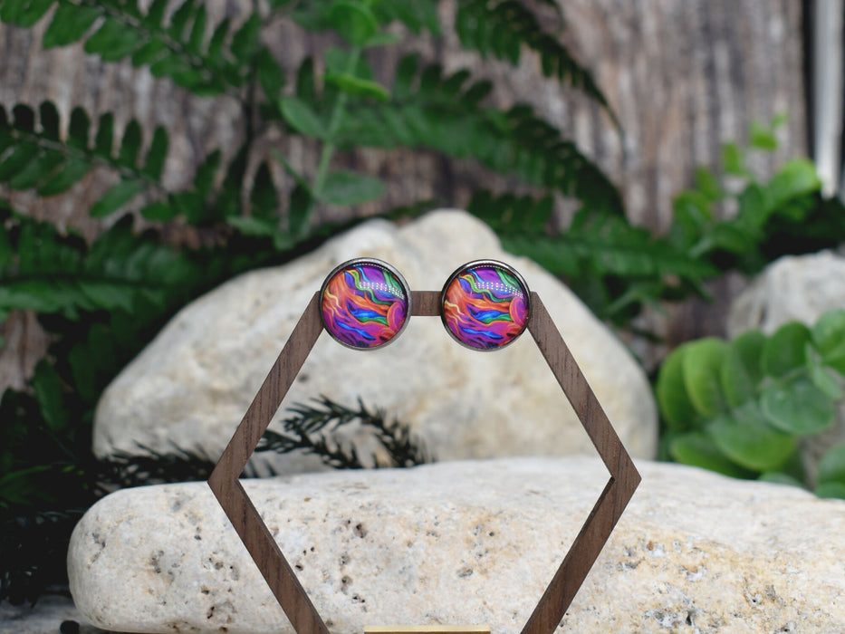 Stud Earrings With Resin Cabochon #418