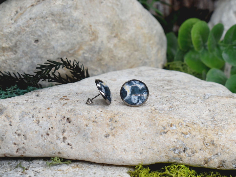 Stud Earrings With Resin Cabochon #386