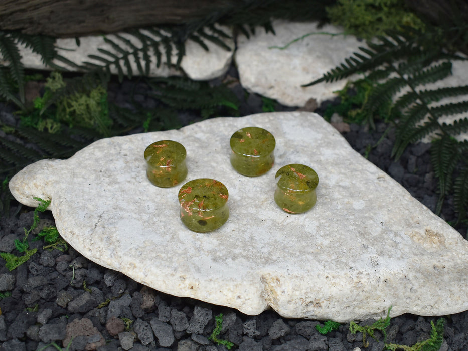 Ear Tunnels 16-18mm Epidote | Pair | Ear Plugs | Gauge Earrings | Gauged Plugs | Resin #133