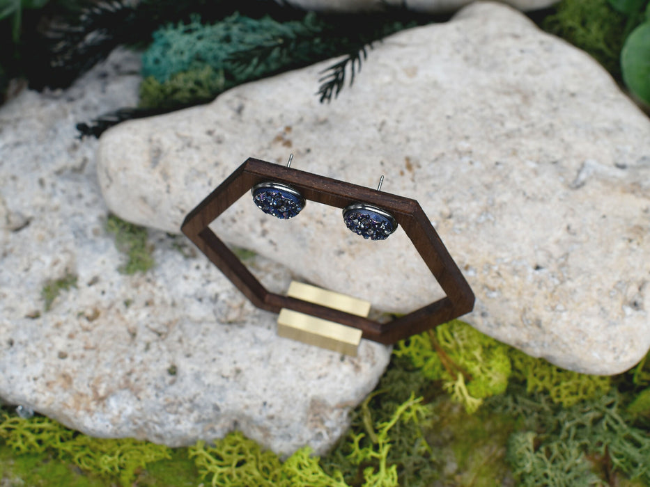 Black Stud Earrings With Resin Druzy #122