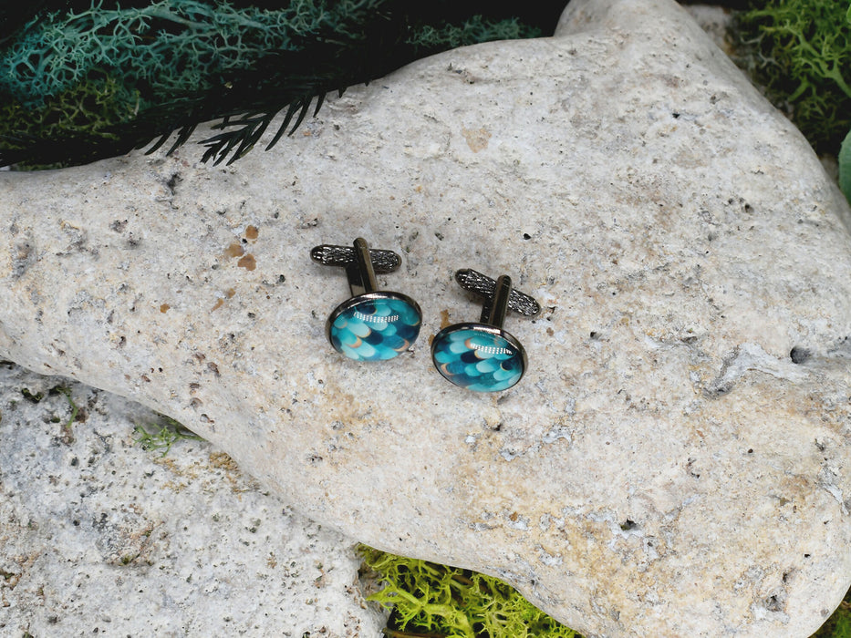 Black Steel Cufflinks with Abstract Glass #194