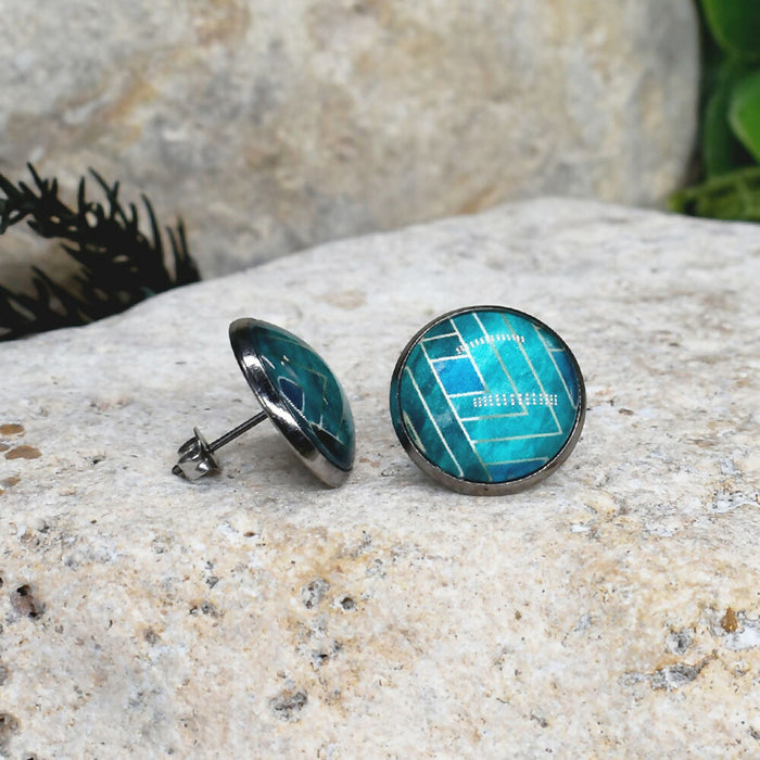 Stud Earrings With Resin Cabochon #445