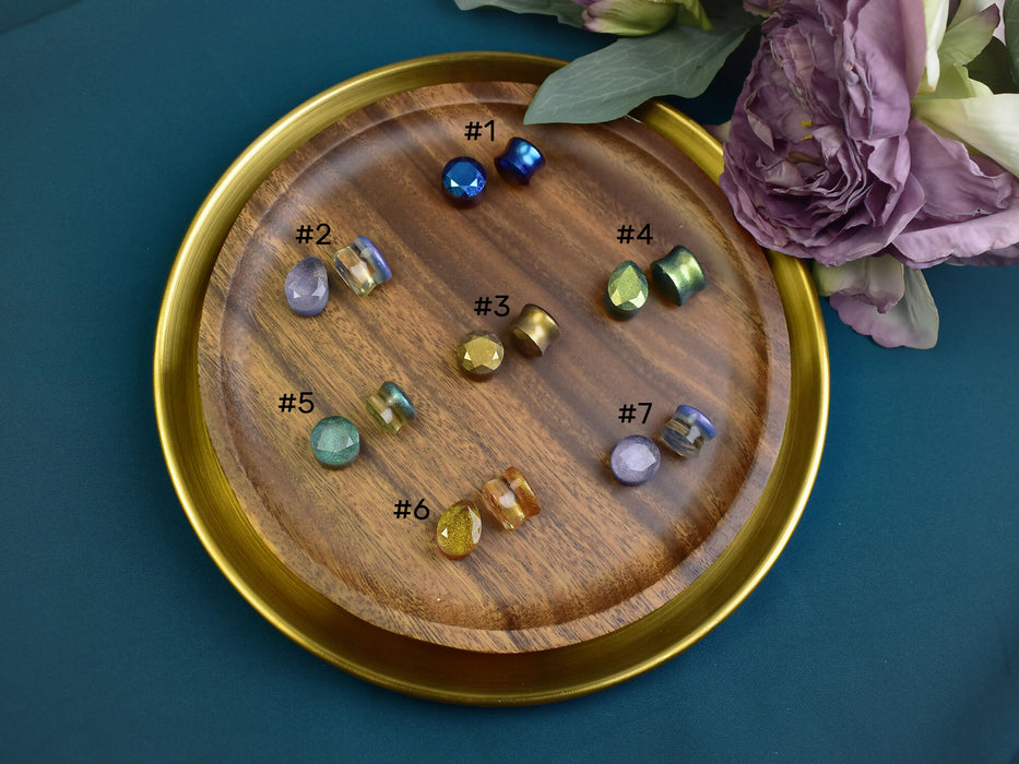 Faceted Ear Tunnels 14mm | Pair | Ear Plugs | Gauge Earrings | Gauged Plugs | Resin #393
