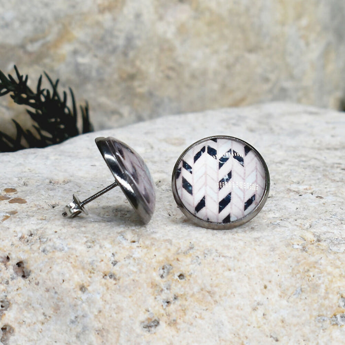 Stud Earrings With Resin Cabochon #363