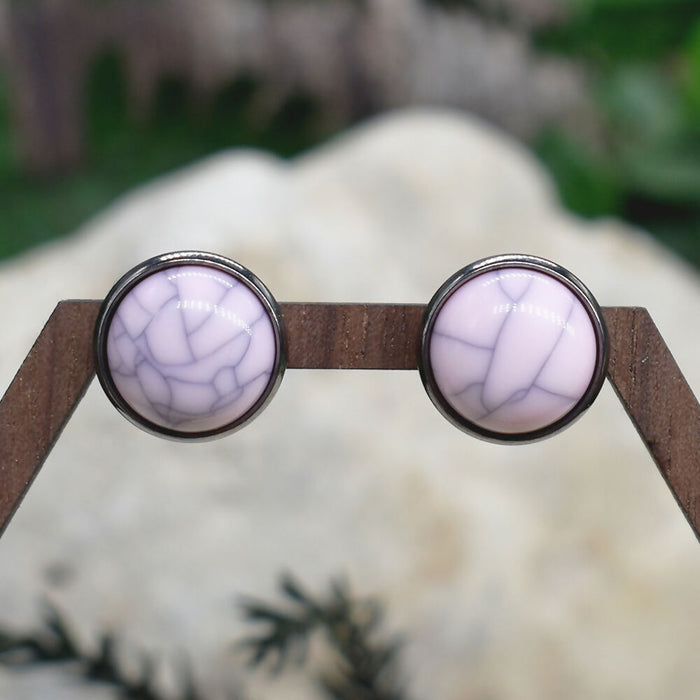 Elegant Stud Earrings With Resin Howlite Cabochon #149