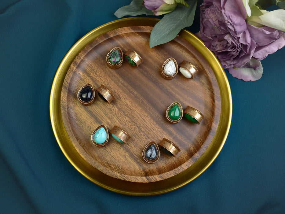 Ear Tunnels 22mm with Stones | Pair | Ear Plugs | Gauge Earrings | Gauged Plugs | Resin #327