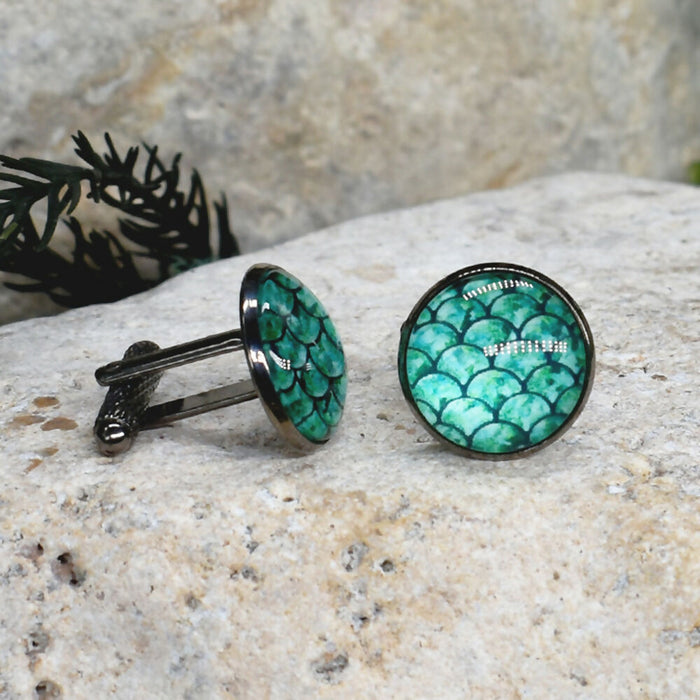 Black Steel Cufflinks with Abstract Glass #200