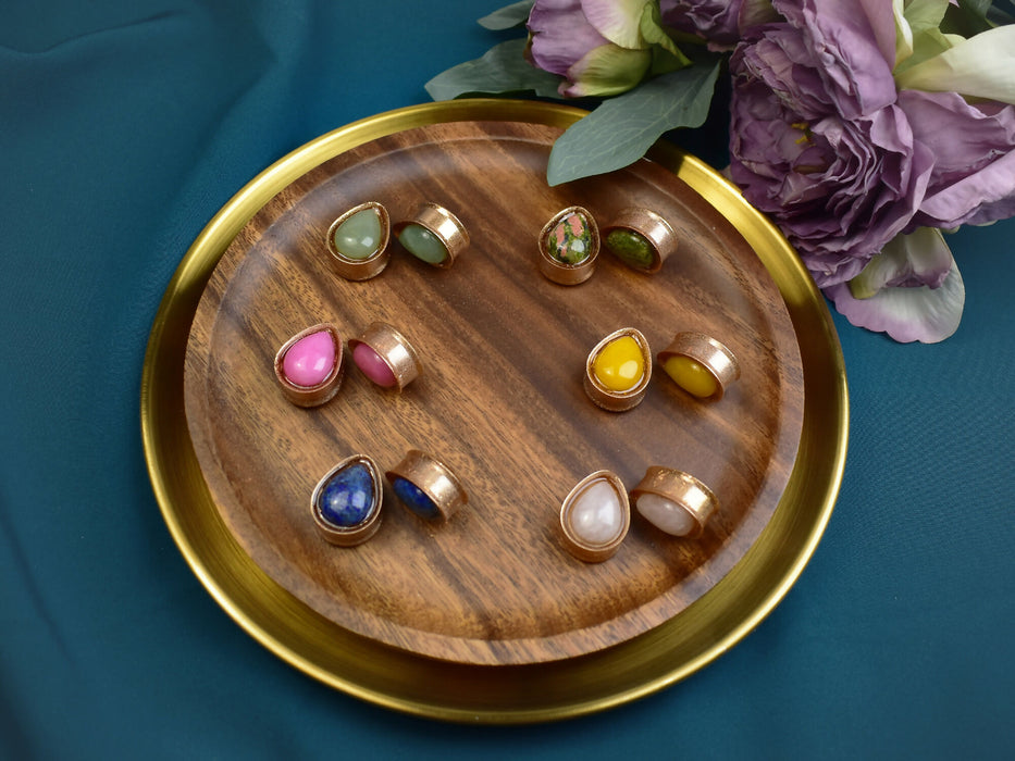 Ear Tunnels 22mm with Stones | Pair | Ear Plugs | Gauge Earrings | Gauged Plugs | Resin #321