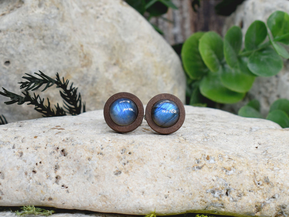 Wood Cufflinks with Labradorite Stone #179