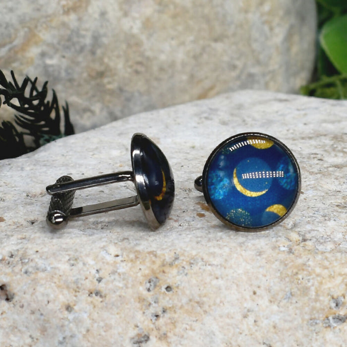 Black Steel Cufflinks with Abstract Glass #203