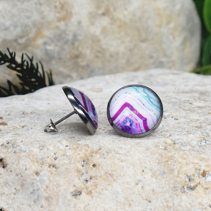 Stud Earrings With Resin Cabochon #411