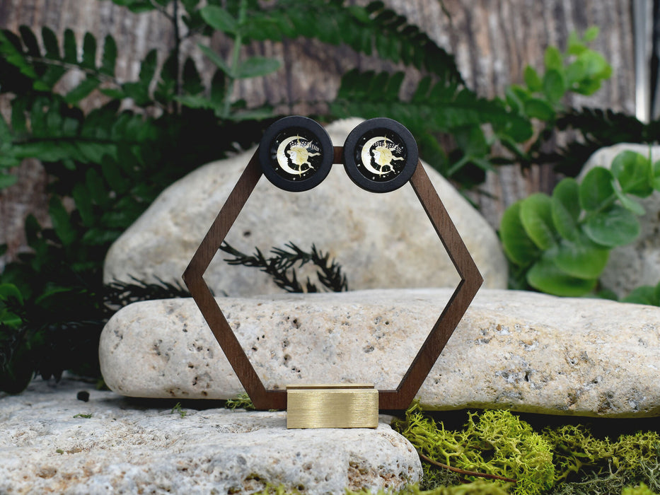 Wood Stud Earrings With Glass Cabochon #212