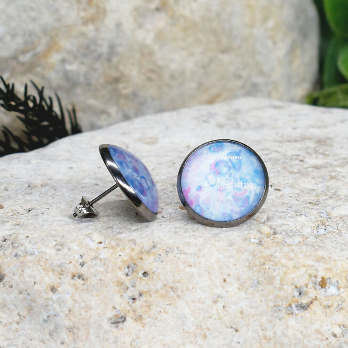 Stud Earrings With Resin Cabochon #401