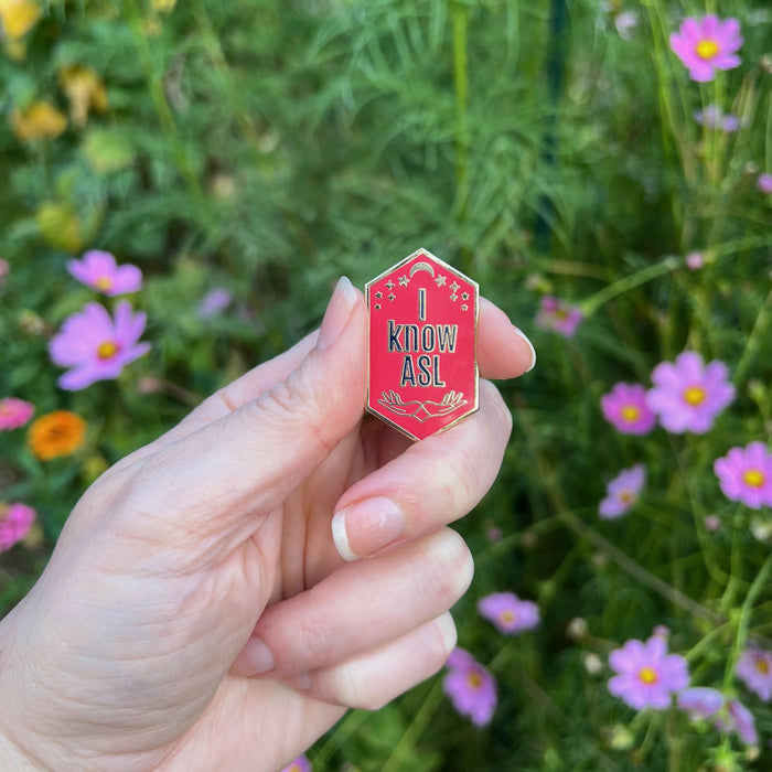 Enamel Pin: "I know ASL" ~ Jade Green with Silver ~ American Sign Language ~ Deaf, Hard of Hearing