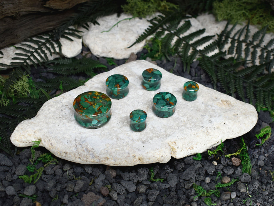Ear Tunnels 10-26mm Malachite | Pair | Ear Plugs | Gauge Earrings | Gauged Plugs | Resin #135