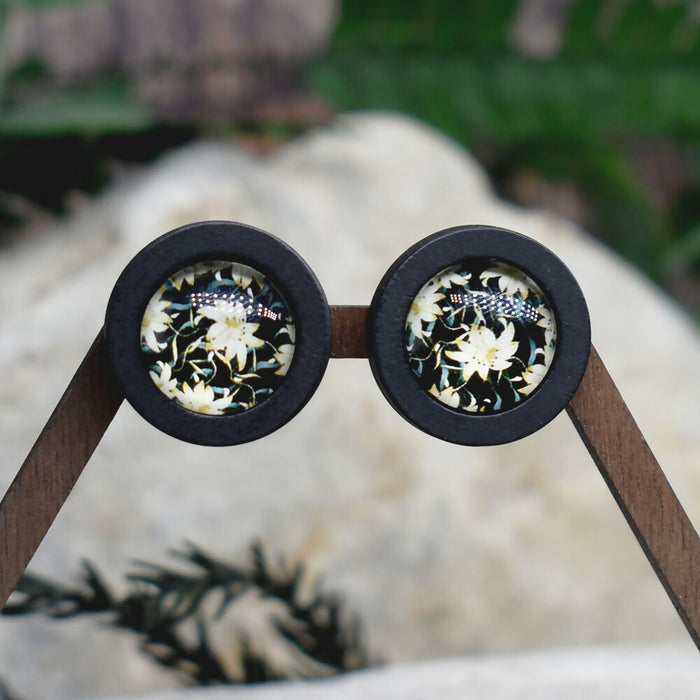Wood Stud Earrings With Glass Cabochon #210